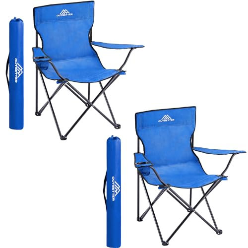 Set of 2 Camping Chairs | Lightweight Folding | Portable Chair for Outdoors | Cup Holder | Storage Cover | Outdoor Leisure Chair Durable with Arm Rest for the Beach, Lawn and Fishing Trip Garden Blue