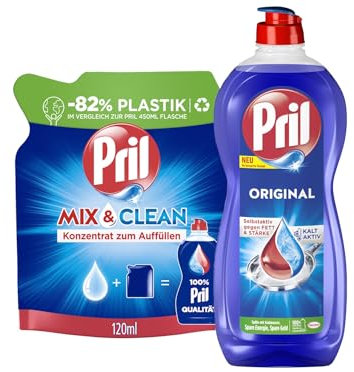 PRIL-Set 1x Original Konzentrat Mix & Clean Original (1x 120ml) & 1x Original Original (1x 675ml), Handgeschirrspülmittel-Set mit höchster Fettlösekraft, für sauberes Geschirr