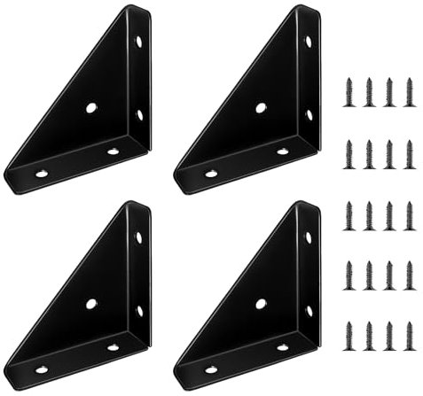Corner Brackets for Wood, 4 Pcs Bed Corner Support with 20 Pcs Screws Furniture Corner Connector Universal Triangle Stainless Steel Angle Brackets