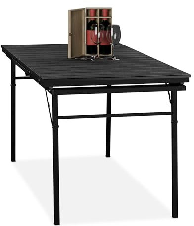 Relaxdays Gartentisch klappbar, Breite: 166-215 cm, Kunststoff, Stahl, wetterfest, 8 Personen, Campingtisch, schwarz