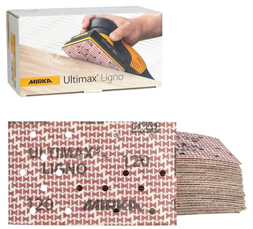 Mirka Schleifpapier Ultimax Ligno 81x133mm P120 Klett 50er Pack | Staubarmes Schleifen mit Klettbefestigung und Multifit-Lochung für Exzenterschleifer und Schwingschleifer Profiqualität