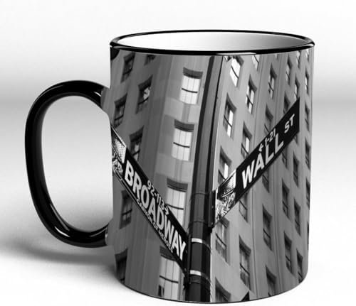 YOIUE Tazze Originali di caffè e Colazione Tazze - stampata Ceramica 11 once di tazze 330 ml Decora la tua tazza regalo,Segnali stradali che indicano un incrocio tra Wall Street e la moderna Broadway