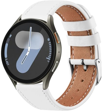 Vancle Armband für Samsung Galaxy Watch 7 Armband 40mm 44mm Leder Damen Herren,Weiches Atmungsaktives 20mm Leder Sport Armband Ersatzarmbänder für Samsung Galaxy Watch FE 40mm(Weiss)