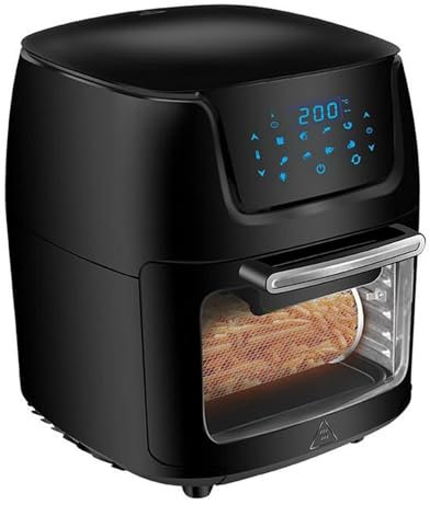 Friggitrice ad aria grande da 12 litri, griglia del forno friggitrice ad aria 6 in 1, con touch screen intelligente e finestra di visualizzazione, funzione di spegnimento automatico con timer da 60 mi