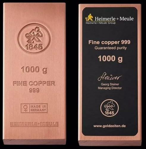 Heimerle+Meule .999 Kupferbarren 1 Kg 1.000 Gramm Riegel Feinkupfer mit Zertifikat DEUTSCHLAND