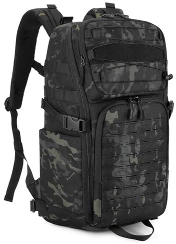 HUNTVP 35L Military Tactical Rucksack for Men Women, Molle Hiking Rucking Backpack with 17.3 Laptop Compartment, Army Bug Out Bag for Commuting, Camping, Travel,School (35l-Camo)