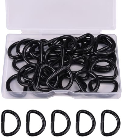 ZYDYRX 32 Stück Metall D Ring Goldener Halbkreisförmiger D Ring Taschen D Ring Zubehör Silberner 20mm x 3.8mm für Rucksäcke Taschen Gürtel DIY Bastelzubehör Schwarz