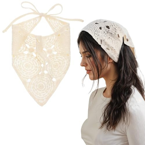 Mabor Boho Kopftuch Damen Dreiecks Bandana Baumwoll Weberei Turban Sommer Elastisches Stirnband mit Bänd für Frauen Mädchen(Aprikose)