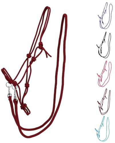 NETPROSHOP 1 Set Knotenhalfter und Seil-Zügel für gebissloses Reiten Gr. Shetty, Pony, Cob, Full, Groesse:Cob, Farbe:Bordeaux
