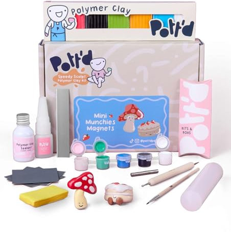 Pott’d Mini Munchies Polymer Clay Magnet Kit - Make Your Own Food-Inspired Fridge Magnets Easy DIY Craft Kit for Adults & Beginners