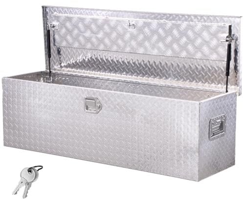 VEVOR Cassetta Portautensili in Alluminio per Cassone di Camion, con Piastra Diamantata, Maniglia Laterale e Chiavi di Blocco, Organizzatore per Rimorchi, Camper, 1244,6 x 381 x 381 mm, Argento