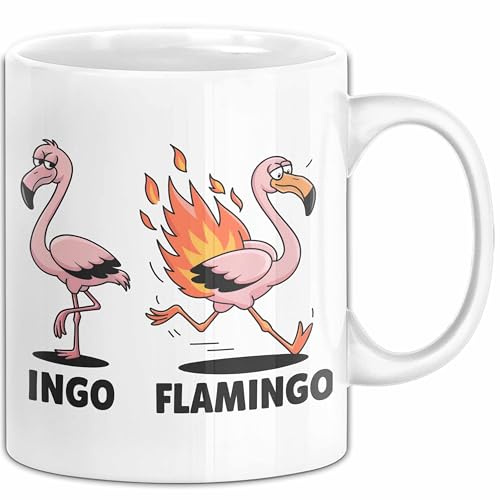 Flamingo In Flammen Tasse Geschenk Lustige Geschenkidee Spruch (Weiß)