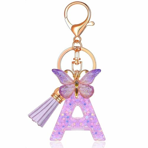 Porte-clés initiale femme avec papillon, porte-clés personnalisé lettre, cadeau fille & dame