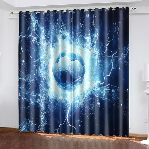 KBDQGX Kinder Gardinen Kinderzimmer Junge Mädchen Blickdicht Blue Lightning Football Durchbricht Die Nacht 200X160Cm 2Er Set Verdunkelungsvorhang Thermovorhang Hitzeschutz Vorhänge Wohnzimmer Schla