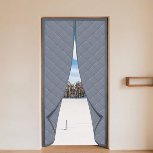 Rideau de Porte Magnétique 110 x 220 cm Anti Froid et Chaleur Rideau de Protection Thermique Magnétique Fermeture Automatique pour L'Été et L'Hiver, gris argenté