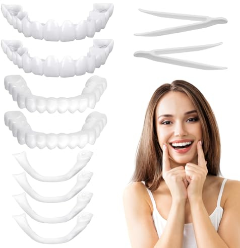 FHRYNA Kit de 2 Facette Dentaire Cosmétique, 2 Paires Placages Fausses Dents Haut et Bas Temporaires pour Blanchiment Des Couvrir Les Dents Imparfaites