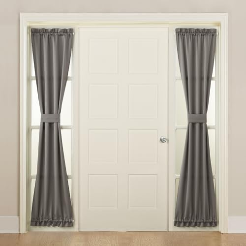 Sun Zero Barrow Energy Efficient Rod Pocket Door Sidelight Curtain Panel, 26 x 72, Gray
