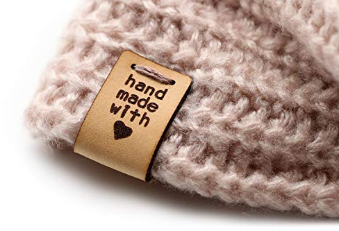 Handgefertigte Lederetiketten HMI hand made with love - Exklusive gravierte echte italienische LederTags - Handmade leather labels tags (15 Stück - Standard Text)