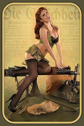 Deko7 Blechschild Army Girl am MG 30 x 20 cm
