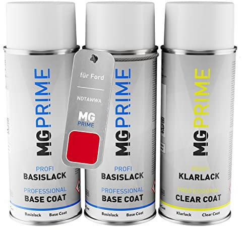 MG PRIME Autolack Sprühdosen Set für Ford NDTAWWA / PNNDT0 / K Colorado Red/Colorado Rot Grundlack Basislack Klarlack Spraydose 400ml