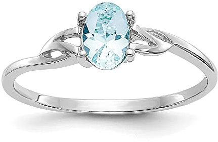 Diamond2Deal Verlobungsring für Damen, 10 Karat Weißgold, 0,43 mm, echter Aquamarin, Verlobungsring für Damen