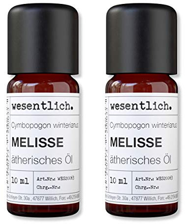 wesentlich. Melissenöl - ätherisches Öl - 100% naturrein (Glasflasche) - u.a. für Duftlampe und Diffuser (2x10ml)