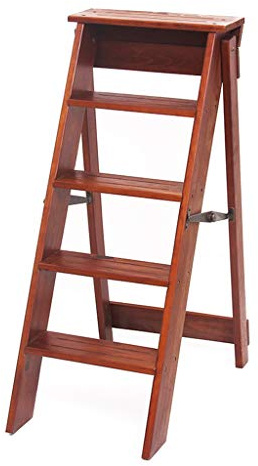 LIYFF-Scale pieghevoli Marrone/Nero 3-Passo Pieghevole Scala Sgabello Legno Solido Passo Portatile Sgabello Home Arrampicata Sedia in Legno Sgabello da Pesca Multifunzione, capacità 120 kg