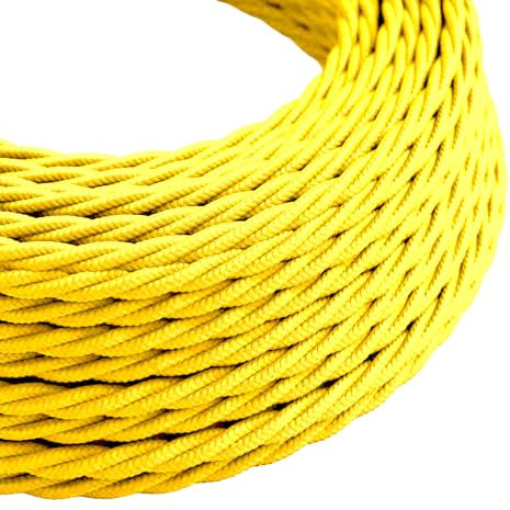 Cavo elettrico tripolare flessibile per lampade, in tessuto di seta intrecciato, stile antico, da 10/5 metri, giallo