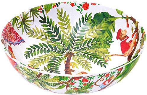 Les Jardins de la Comtesse - Ensaladera Irrompible de Melamina Pura - Monos de Bali - 31 cm - Coral Rojo y Verde - Bol Decorado Dentro y Fuera de la Colección Vajilla Irrompible MelARTmine