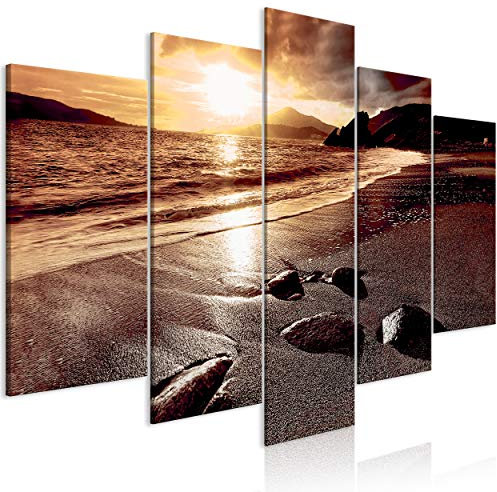 decomonkey Bilder Strand Meer 200x100 cm 5 Teilig Teilig Leinwandbilder Bild auf Leinwand Wandbild Kunstdruck Wanddeko Wand Wohnzimmer Wanddekoration Deko Landschaft Natur