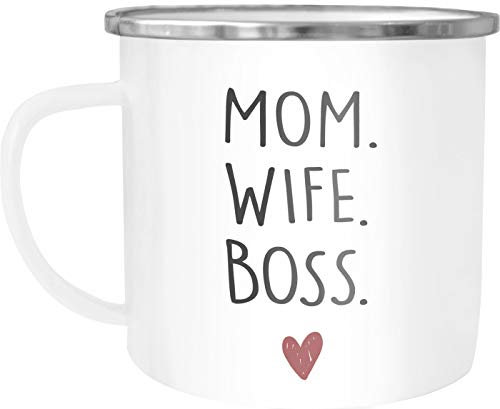 Moonworks® Emaille-Tasse Mom Wife Boss Dad Husband Legend Geschenk Mama Papa Mom weiß-metall Emailletasse