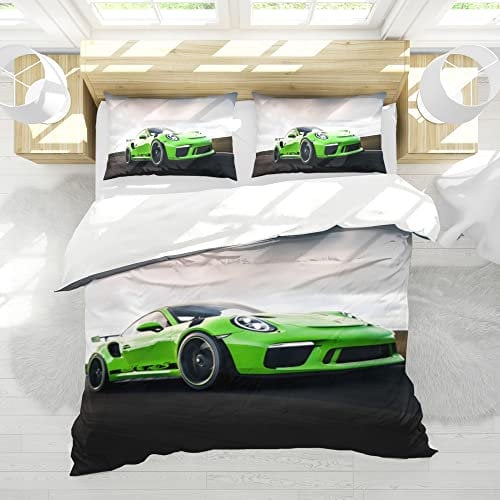 WFBZ 3D Druck bettwäsche Auto 135x200 Bedding Mikrofaser Bettwäsche Grun Bettbezug mit 2 Kopfkissenbezug 50x75cm,Modern Sport Car Bettbezug for Kinder Jugendliche