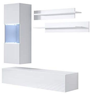 MB Muebles Bonitos, Ensemble de Meubles de Salon Luke 6A avec Meuble TV, Design Modulaire Moderne, Finition Brillante, Couleur Blanc
