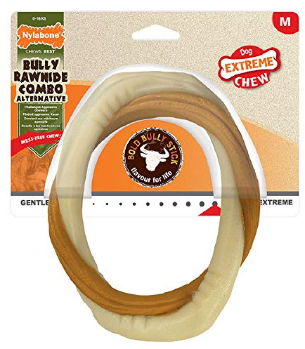 Nylabone Extreme Tough Dog Chew Toy, Bully Stick Ring, Beef Flavour, Mess-Free, Medium, For Dogs Up To 16Kg - M