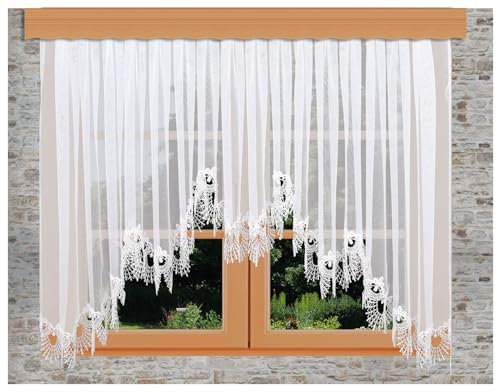 Gardinen-Store Nastja Vogtländische Spitze | handgefertigter 5-Bogenstore klassisch mit Reihband | lichtdurchlässiger Fenster-Vorhang Fächerspitze weiß | Blumenfenster-Store HxB 225 x 200