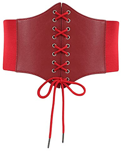 WERFORU Frauen Tied Waspie Gürtel,Breiter Schnürgürtel Korsett Elastische Taille Gürtel für Halloween Party Rot