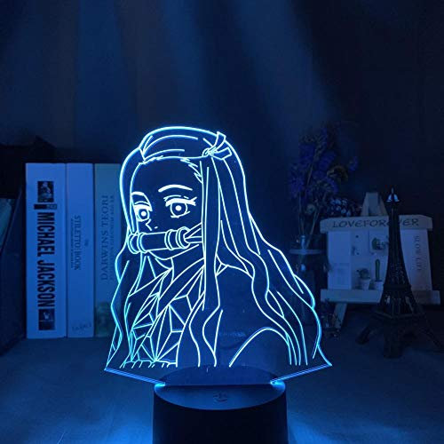 Kimetsu Nein Yaiba Nezuuko Kamado Figur LED Nachtlicht Schlafzimmer Dekor 3D Illusion Licht Kindrentierbare Lampe 3D Demon Slayer-7 Farben Keine Fernbedienung