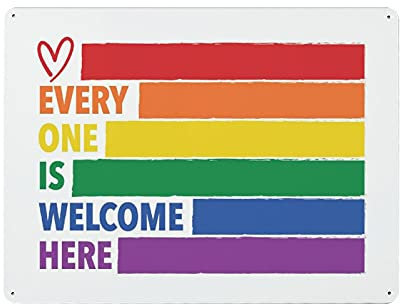 LGBT Poster – Everyone Is Welcome Here – Pride Vintage Poster Metall Blechschilder Wanddekoration Bar Club Lustige Küche Retro Salon Garage Geschenke für Mama Papa 30,5 x 40,6 cm