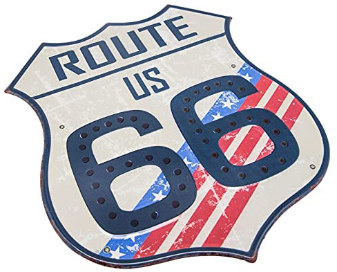 Route 66 - geprägtes Blechschild mit Vintage US Flagge - Wandschild, Dekoration, 39 x 33 cm (Stars & Stripes)