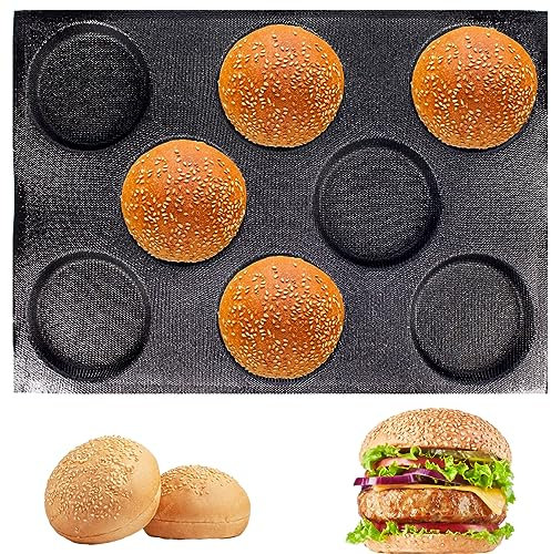 KBTBAK Schwarze perforierte Silikon-Backform für Hamburgerbrötchen, Antihaft-Backform für Brötchen