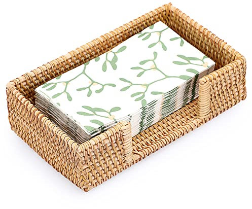 IGNPION Rattan Napkin Holder Guest Towel Woven Lunch Serviette Tray Tissue Napkin Paper Dispenser Tabletop Decor Storage Tray for Kitchen, Dining Room, Bar, Party, Buffet Napkin Caddy for Bathroom