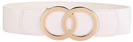SYMOL Breiter Gürtel Damen für Kleid Elastischer Taillengürtel 70CM-160CM Große Taille Vintage Stretchy Hüftgürtel Damengürtel Gold O Schnalle.(Weiß,Taille:110CM-130CM)