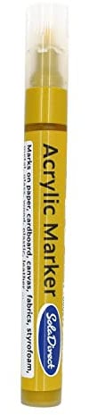 SolaDirect Gold Permanent Marker Pen, Bullet Tip 2.5 mm Point, Acrylic Paint Based, Multi-Surface, Work on Stone, Wood, Leather, Fabric, Plastic, Rubber, Glass, Cardboard