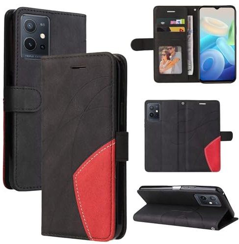 SLWYF Coque pour Vivo Y55 5G/Y75 5G Housse en Cuir Premium PU Pochette Portefeuille Magnétique Etui de Protection pour Vivo Y55 5G/Y75 5G - Noir