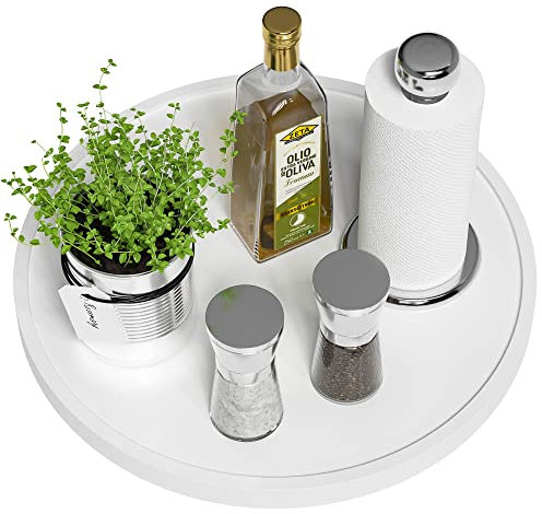 Lazy Susan, rutschfester Bambus-Drehteller für Küchentisch, Schränke und Schränke, 33,2 cm, Weiß