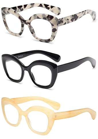 JM 3er-Pack Cateye-Lesebrille, Computerlesegerät mit Blaulichtblockierung für Damen und Herren +1.5