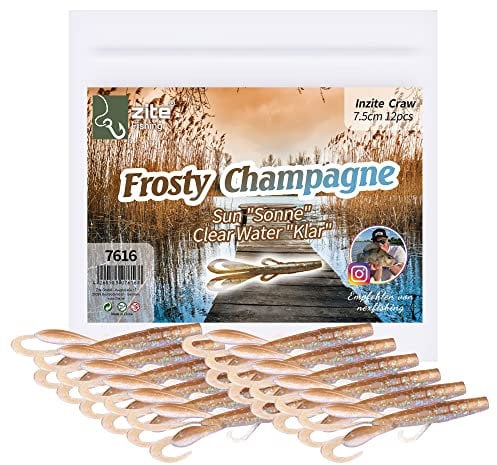 Zite Fishing Creature Bait Gummiköder Inzite Craw - 12 STK Drop Shot Finesse Angelköder Barsch & Zander Angeln - Auch UV-Aktive Kunstköder Farben (Frosty Champagne)