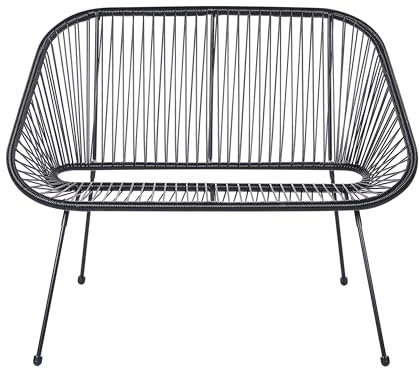 Beliani 2-Sitzer Spaghetti-Gartenbank Rattan schwarz 114 cm Metallgestell Boho Acapulco II