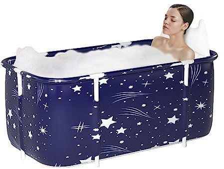 Sinbide 132cm faltbare Badewanne für Erwachsene, große Familie Badewanne für SPA, Dampfeimer für Sauna, Dusche und Eisbad, 132 x 68 x 47 cm, nicht aufblasbar (blau)