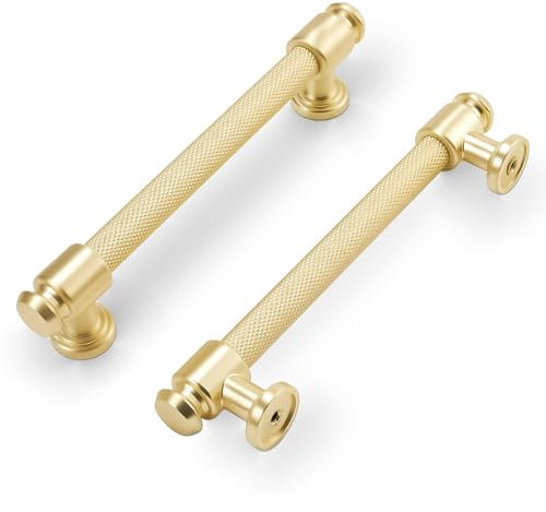 POVEFONK 10 Pack 5 inch(128mm) Brushed Brass Kitchen Cabinet Handles Knurled Cabinet Pulls Gold Drawer Pulls Kitchen Cabinet Hardware